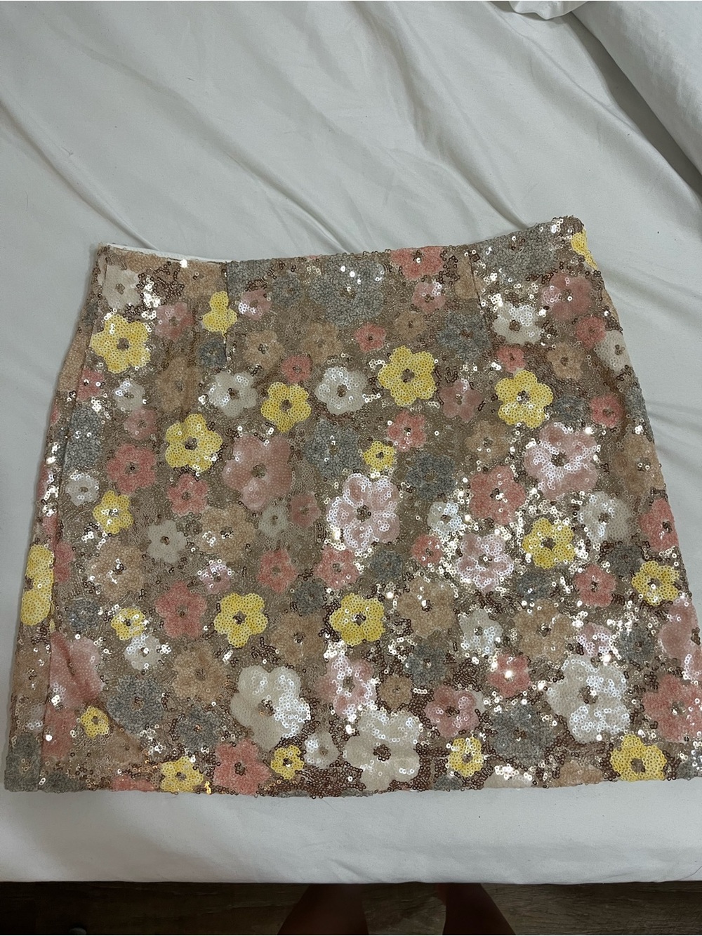 Sequin Floral Mini Skirt - Neutral Multi
